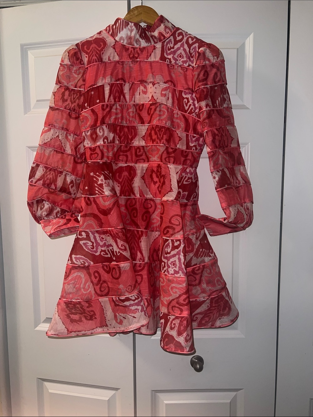 Women’s Pink Patterned Tiered Long Sleeve Casual Dress